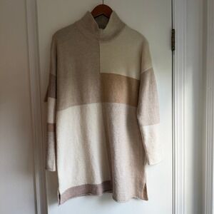 Soft Surroundings Colorblock Mock Neck Tunic Sweater Beige Cream Brown Women's S